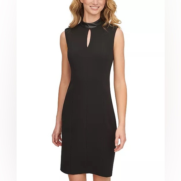 Calvin Klein Dresses & Skirts - Calvin Klein Faux-Leather-Trim Sheath Dress NWT